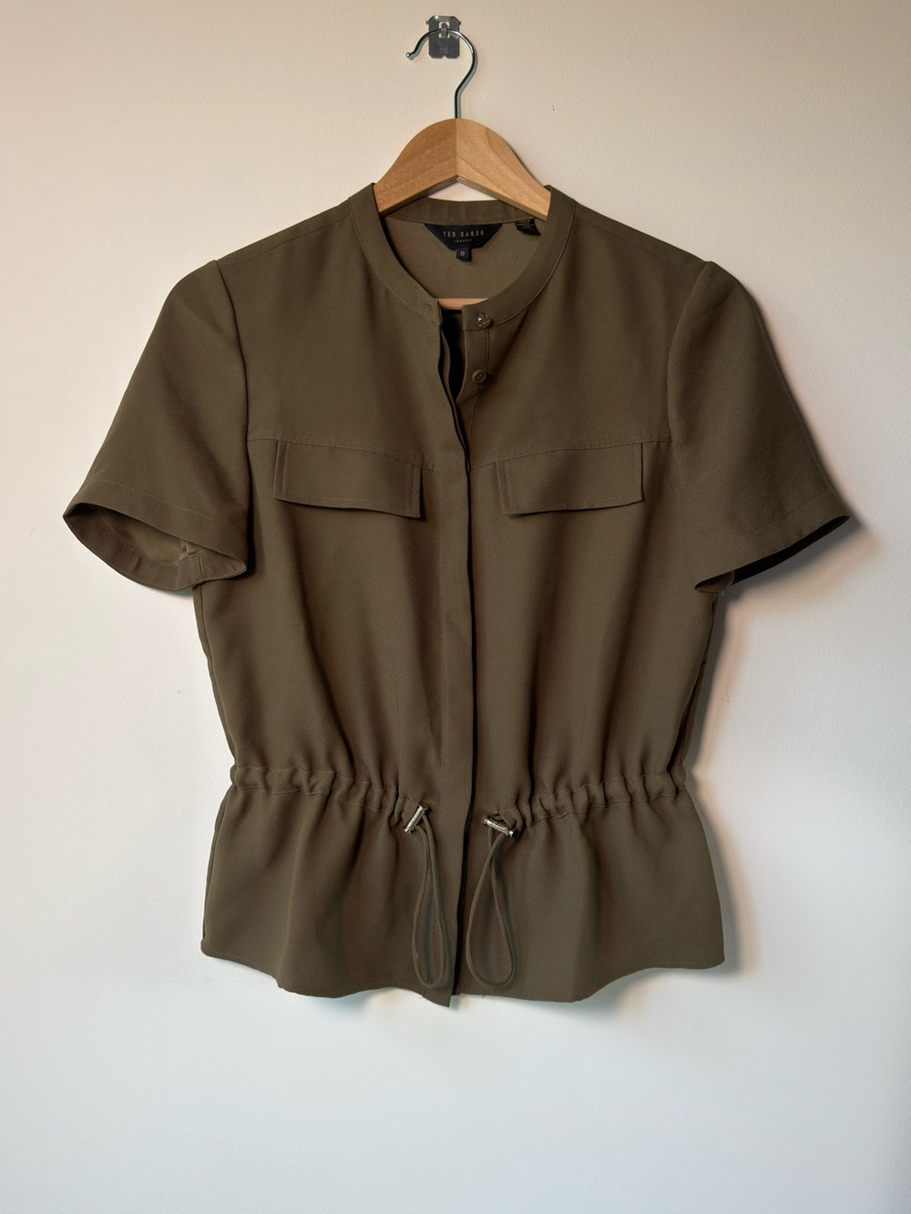 Ted Baker - Anyjo Drawstring Waist Short Sleeve Top Khaki Olive Green
